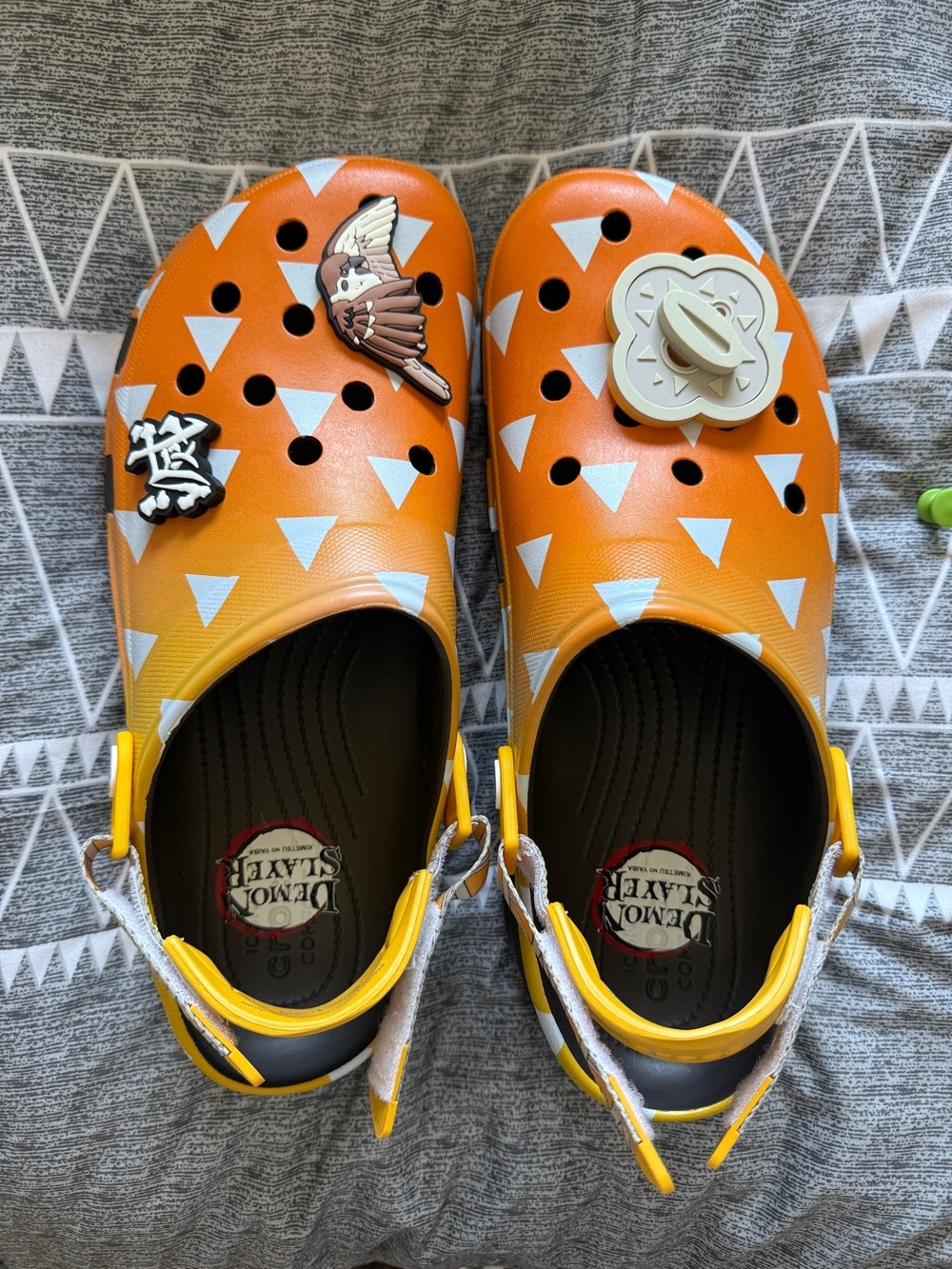 CROCS Demon Slayer Zenitsu Anime Loafers with White Triangles and Yellow Straps